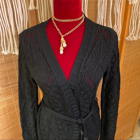 Vintage BENETTON Crochet Cardigan Belted - Picture 2 of 12